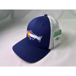 NWT Rep Your Water Colorado Trout Trucker Hat Blue White Mesh Snapback Retro